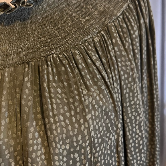 LOFT Fresh Ivy Green Smocked Yoke Swing Dress Women Size XL Long Sleeve Olive - Picture 3 of 4